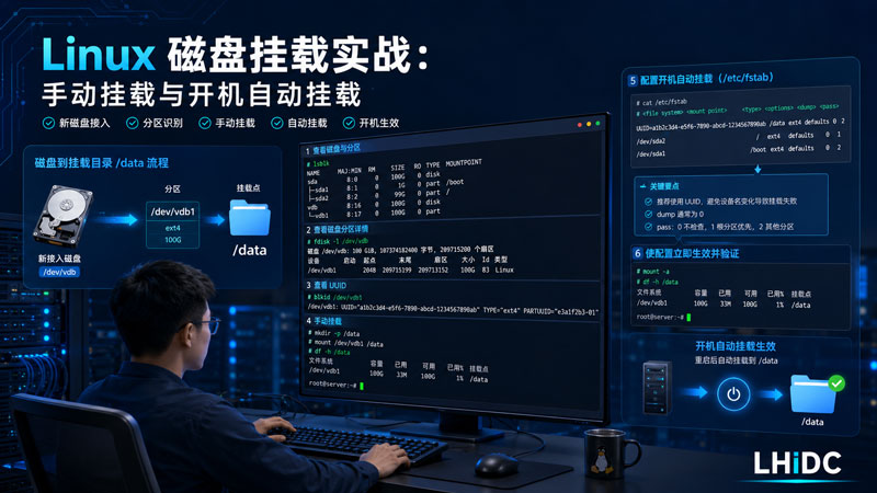 一块新硬盘为何看得见却用不了？Linux 手动挂载与开机自动挂载实战教程