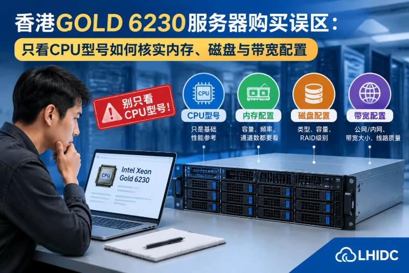 香港GOLD 6230服务器购买误区:只看CPU型号如何核实内存、磁盘与带宽配置