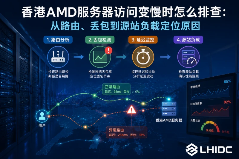 香港AMD服务器访问变慢时怎么排查:从路由、丢包到源站负载定位原因