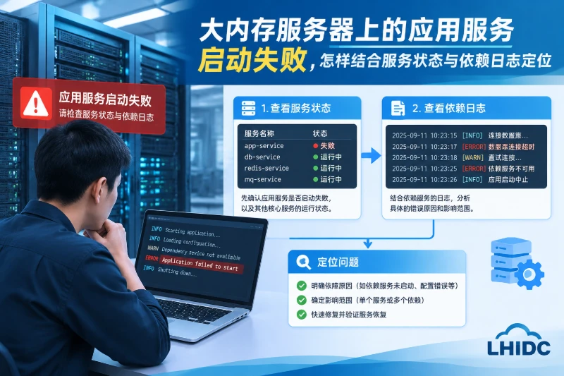 大内存服务器上的应用服务启动失败，怎样结合服务状态与依赖日志定位