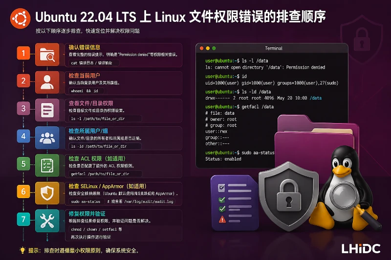 Ubuntu 22.04 LTS 上 linux文件权限错误的排查顺序