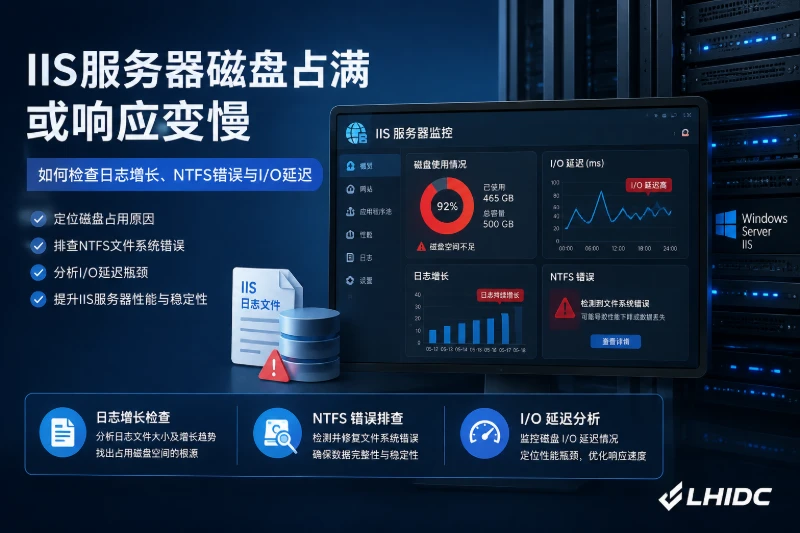IIS服务器磁盘占满或响应变慢，如何检查日志增长、NTFS错误与I/O延迟