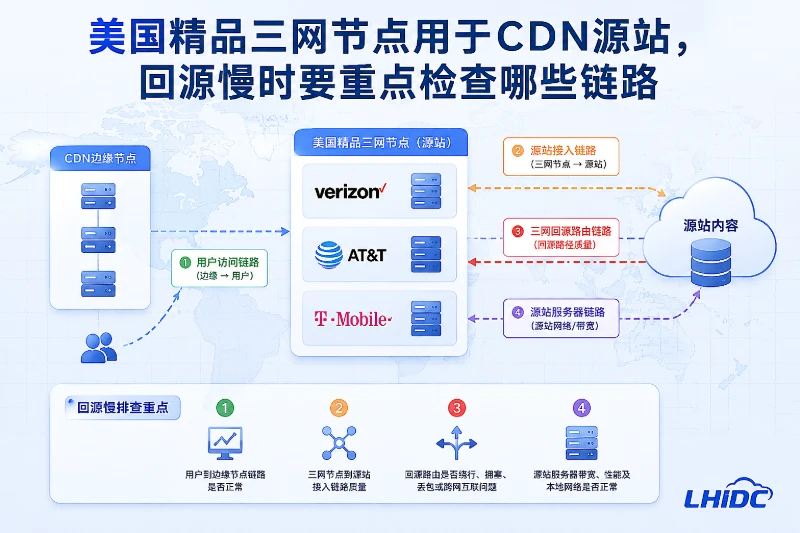 美国精品三网节点用于CDN源站，回源慢时要重点检查哪些链路