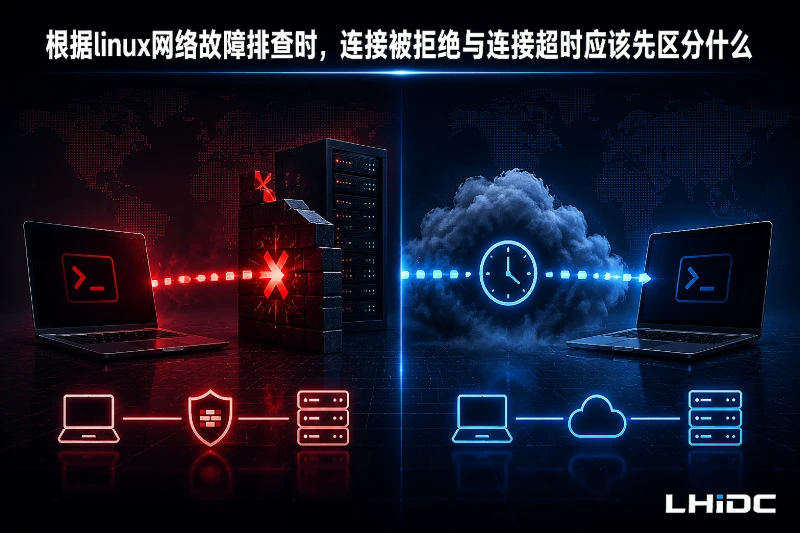 linux网络故障排查时，连接被拒绝与连接超时应该先区分什么