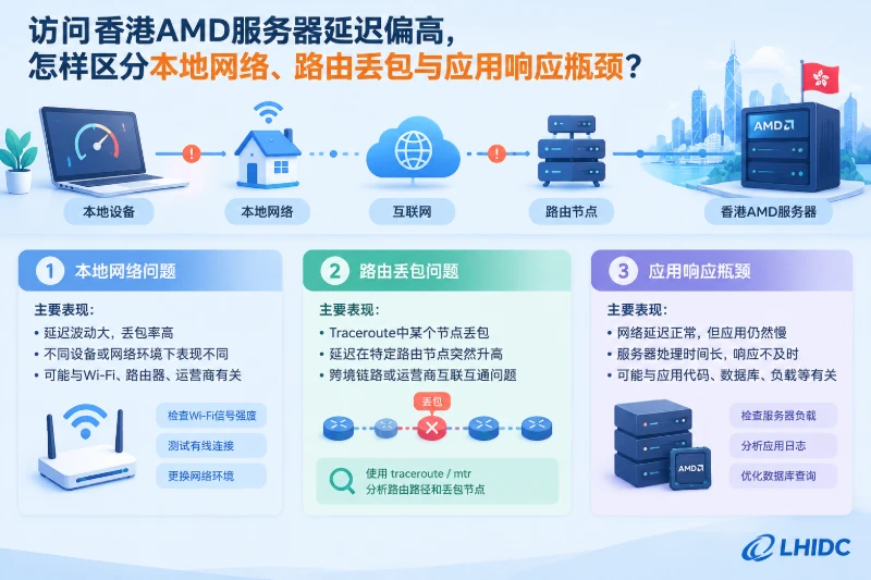 访问香港AMD服务器延迟偏高，怎样区分本地网络、路由丢包与应用响应瓶颈