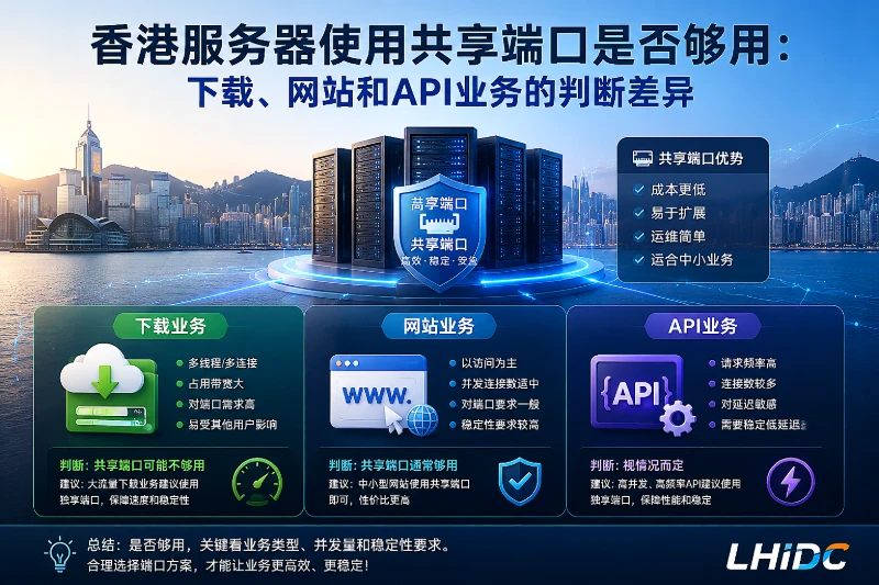 香港服务器使用共享端口是否够用：下载、网站和API业务的判断差异