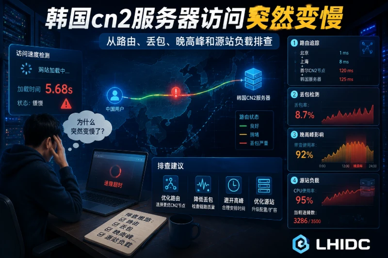 韩国cn2服务器访问突然变慢：从路由、丢包、晚高峰和源站负载排查
