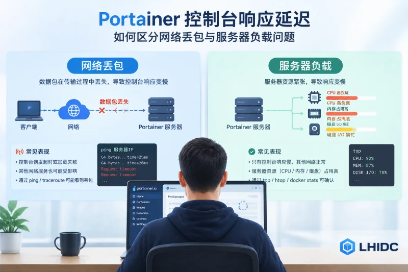 Portainer控制台响应延迟，如何区分网络丢包与服务器负载问题