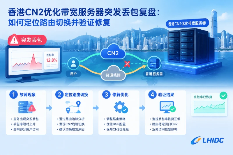 香港CN2优化带宽服务器突发丢包复盘：如何定位路由切换并验证修复