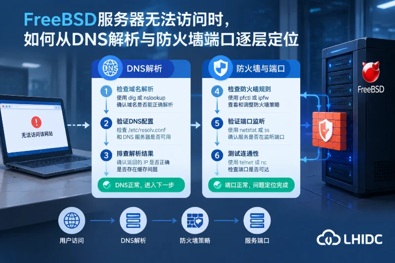 FreeBSD服务器无法访问时，如何从DNS解析与防火墙端口逐层定位