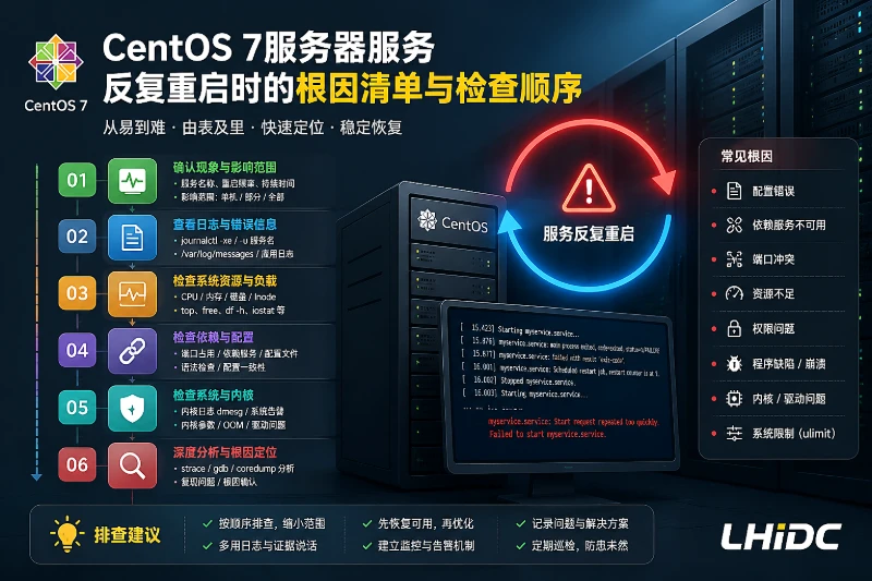 CentOS 7服务器服务反复重启时的根因清单与检查顺序