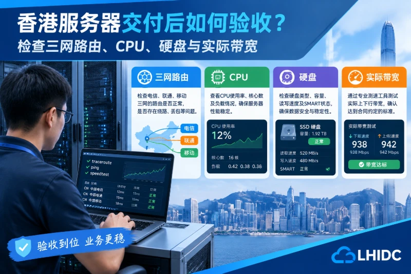香港服务器交付后如何验收？检查三网路由、CPU、硬盘与实际带宽