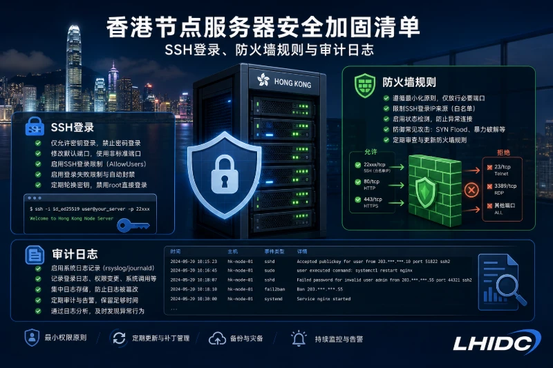 香港节点服务器安全加固清单：SSH登录、防火墙规则与审计日志