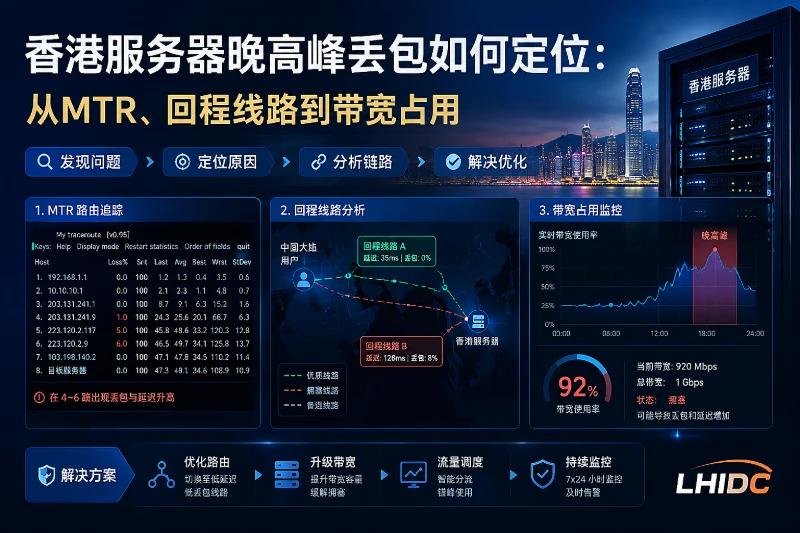 香港服务器晚高峰丢包如何定位：从MTR、回程线路到带宽占用