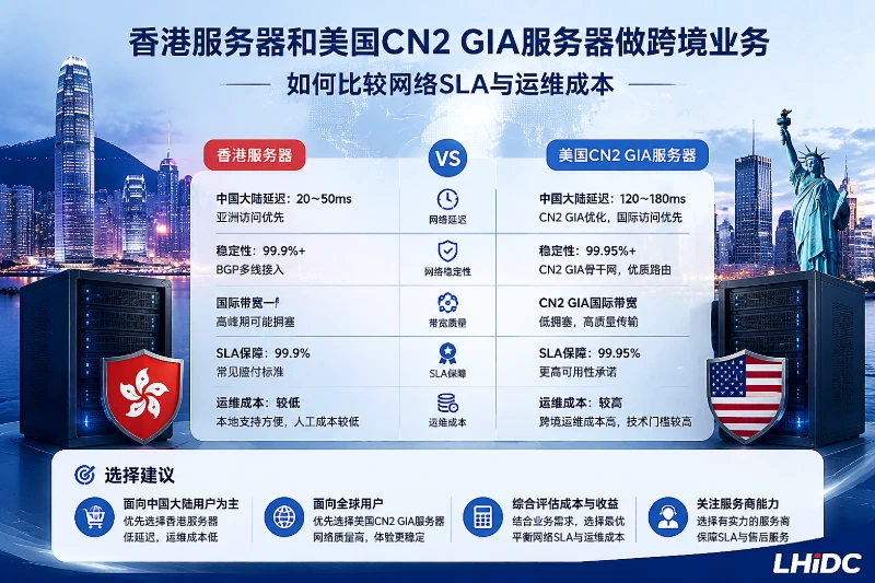 香港服务器和美国CN2 GIA服务器做跨境业务，如何比较网络SLA与运维成本