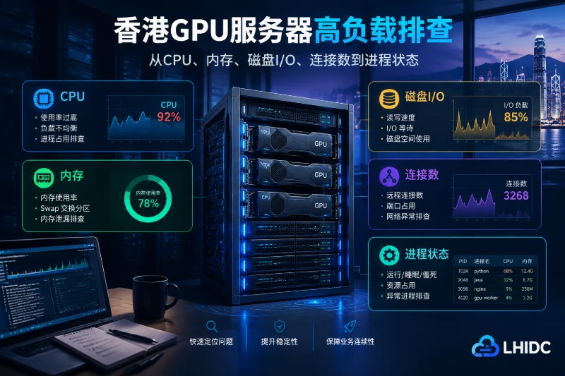 香港GPU服务器高负载排查:从CPU、内存、磁盘I/O、连接数到进程状态