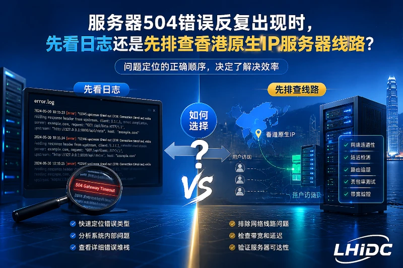 服务器504错误反复出现时，先看日志还是先排查香港原生IP服务器线路